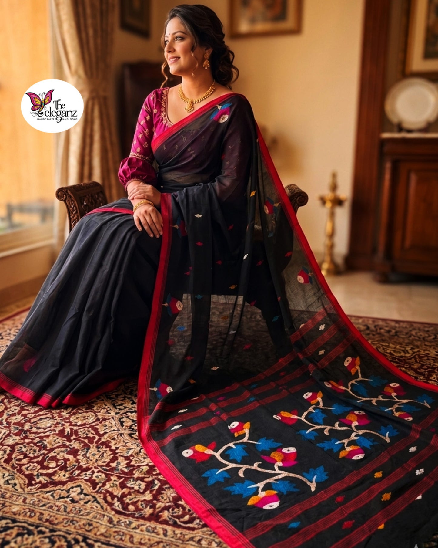 Pakshiranjini Premium Cotton Jamdani Handloom Saree