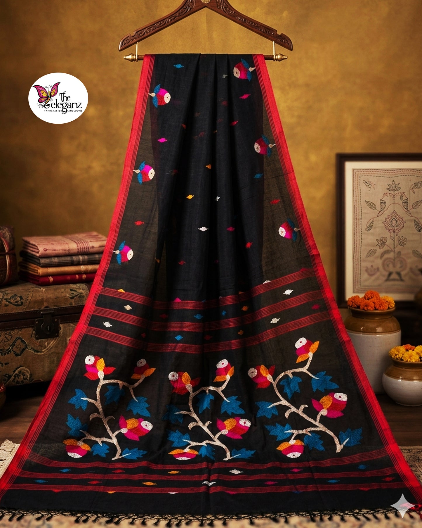 Pakshiranjini Premium Cotton Jamdani Handloom Saree