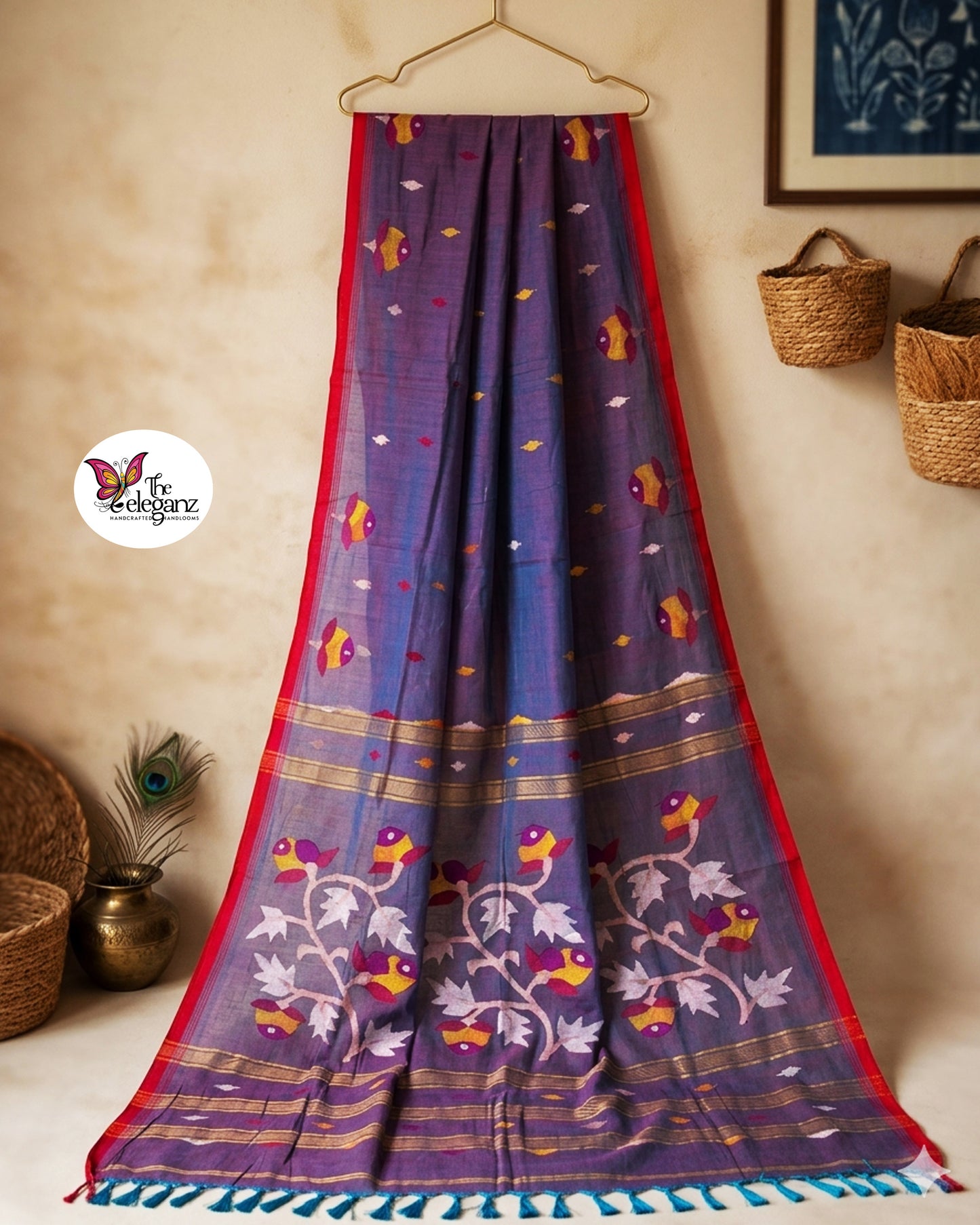 Patralekha Dual Tone Premium Cotton Jamdani Handloom Saree