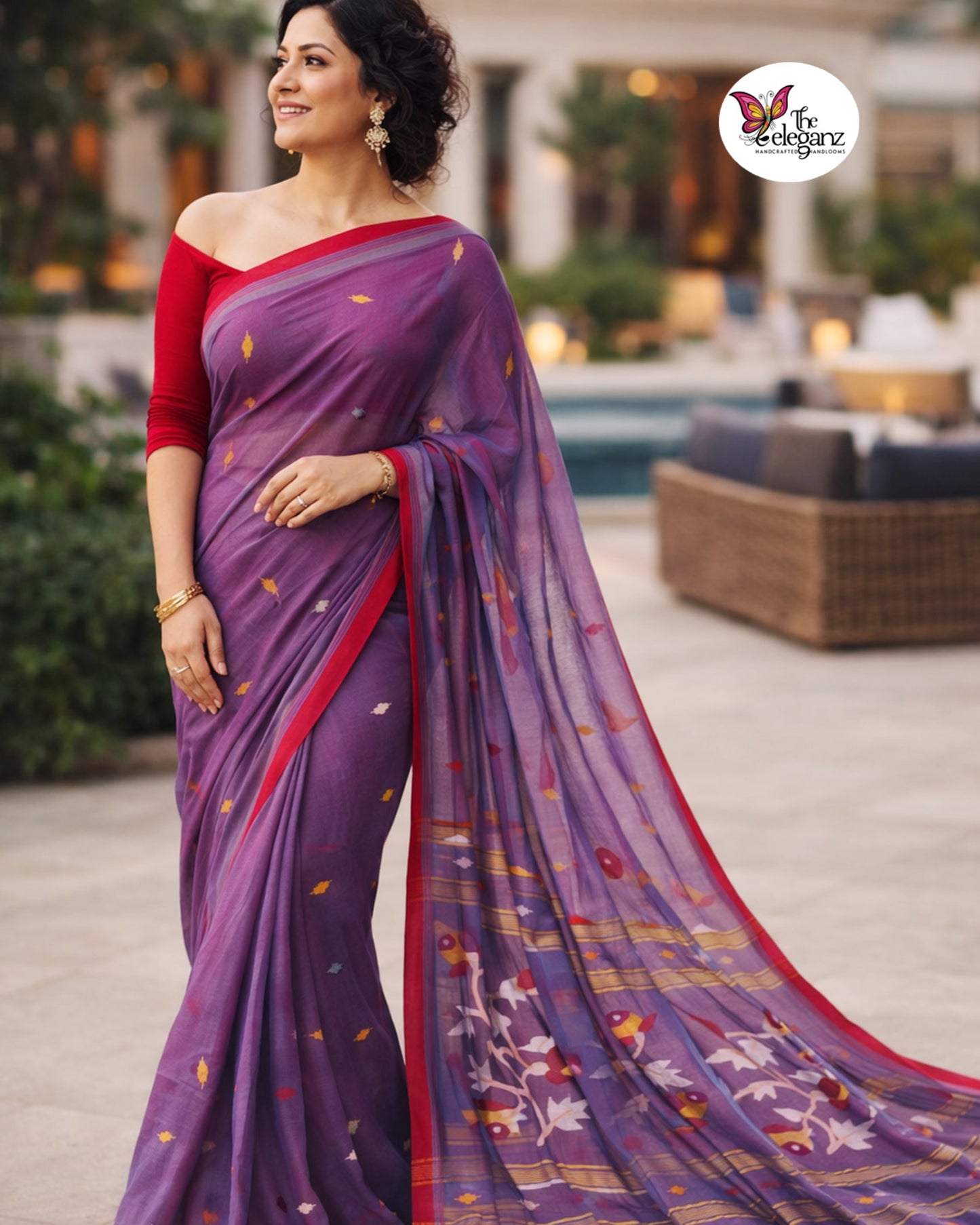 Patralekha Dual Tone Premium Cotton Jamdani Handloom Saree