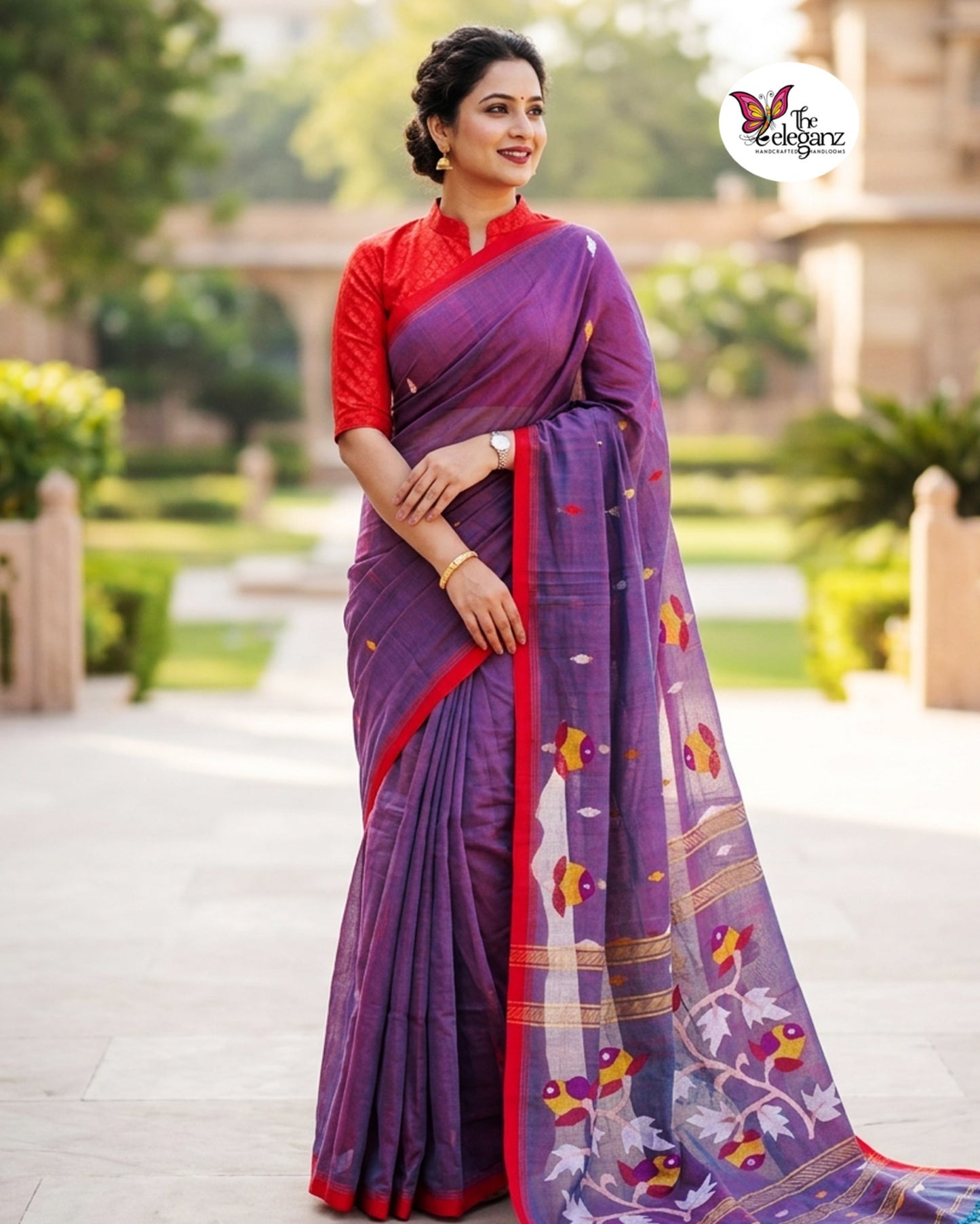 Patralekha Dual Tone Premium Cotton Jamdani Handloom Saree