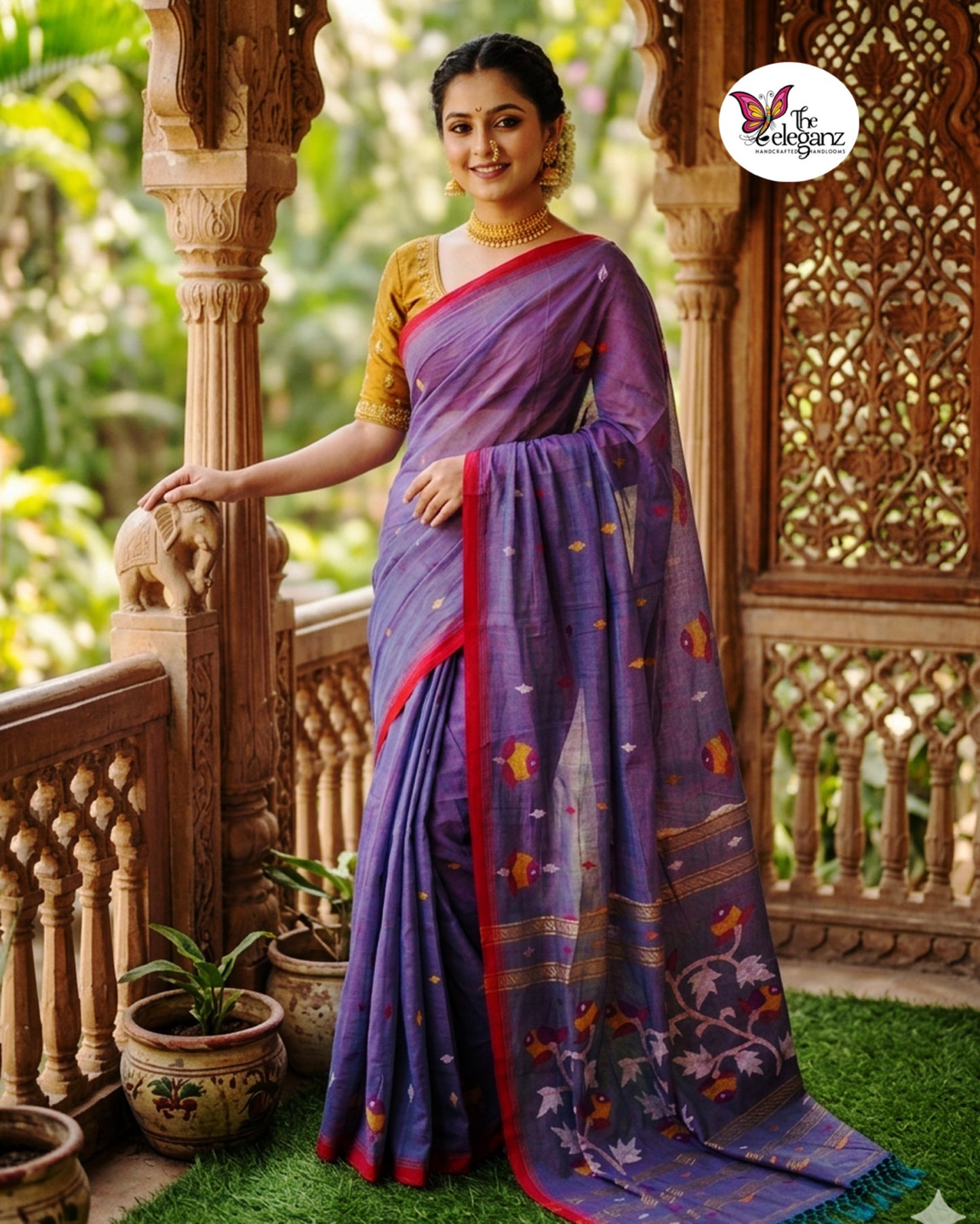 Patralekha Dual Tone Premium Cotton Jamdani Handloom Saree