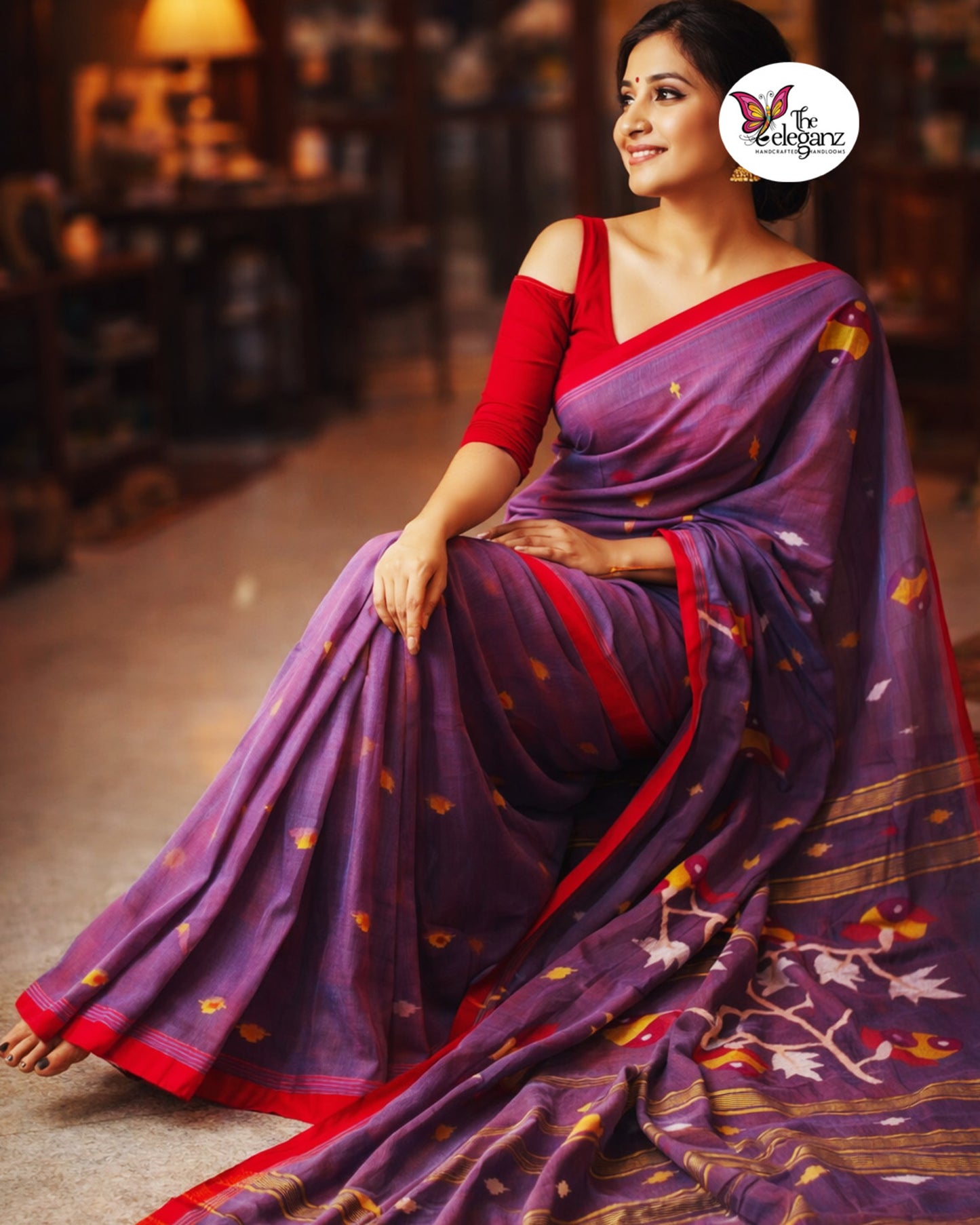 Patralekha Dual Tone Premium Cotton Jamdani Handloom Saree