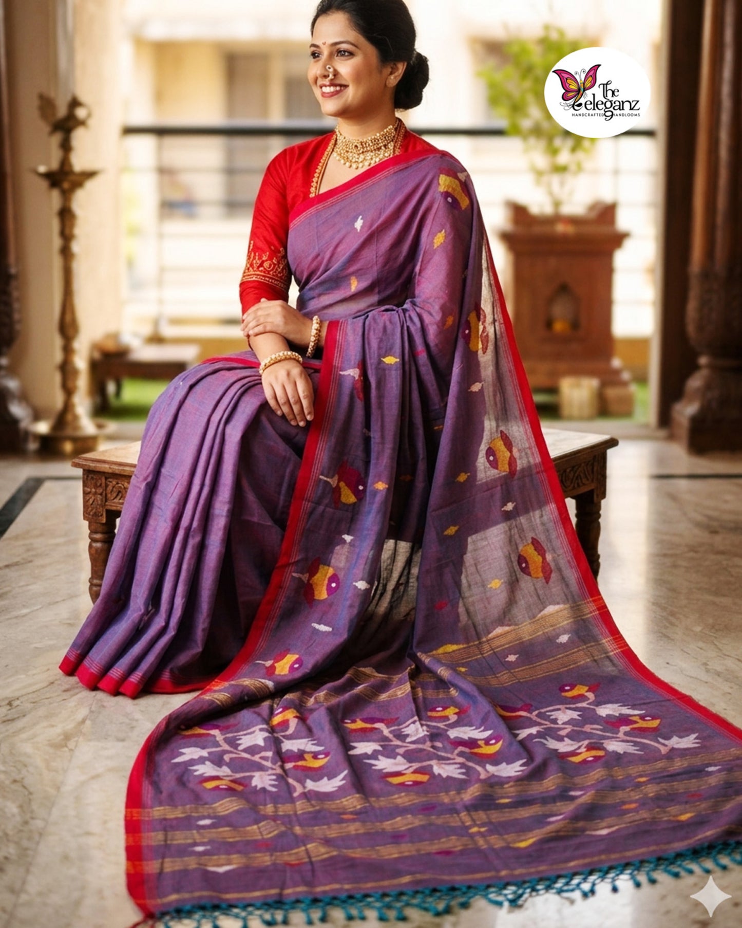 Patralekha Dual Tone Premium Cotton Jamdani Handloom Saree