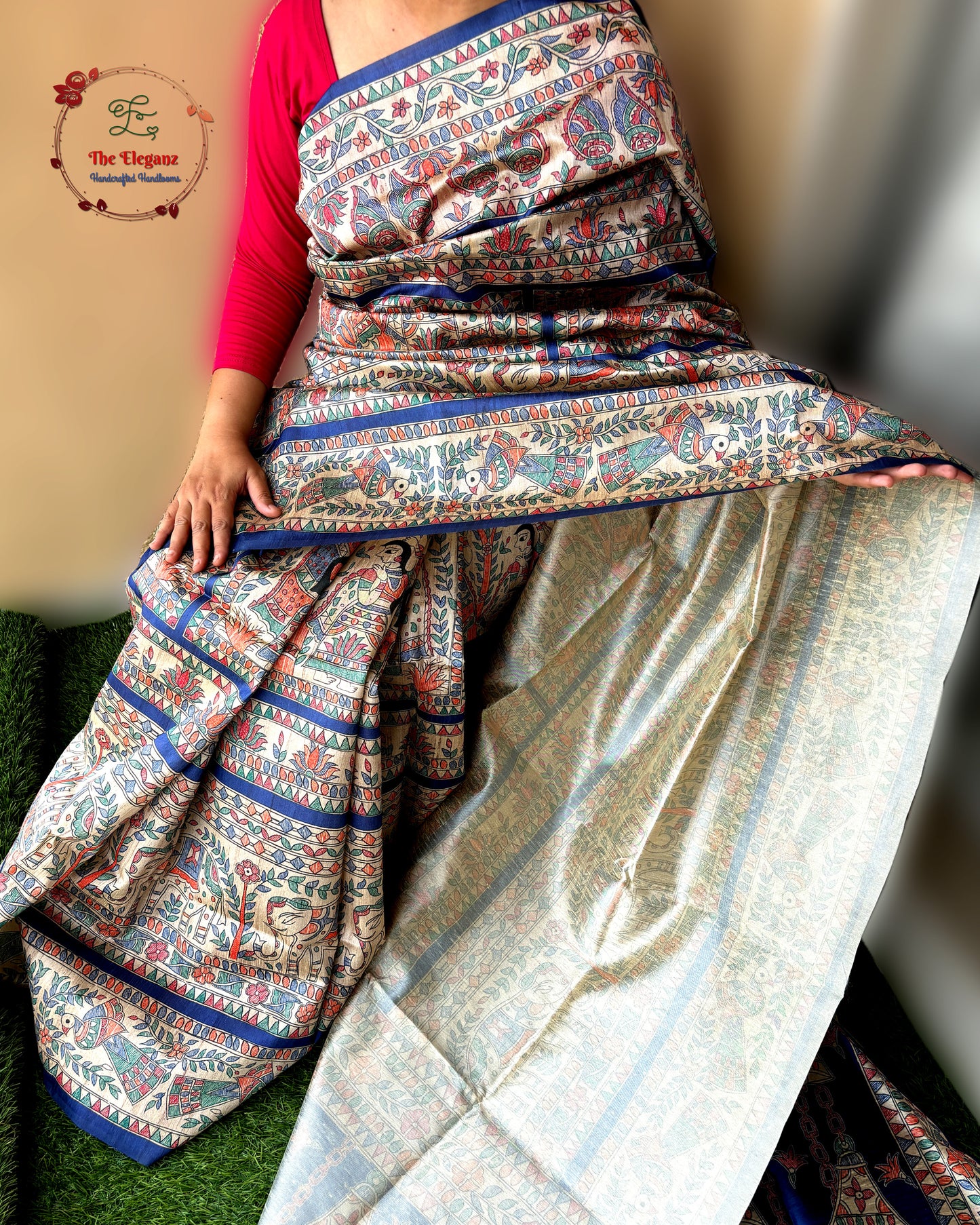 Azure Madhubani Saree