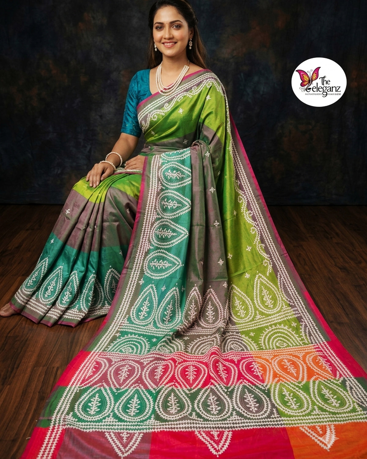 Roopkatha – Blended Bangalore Silk Gujarati Stitch Saree
