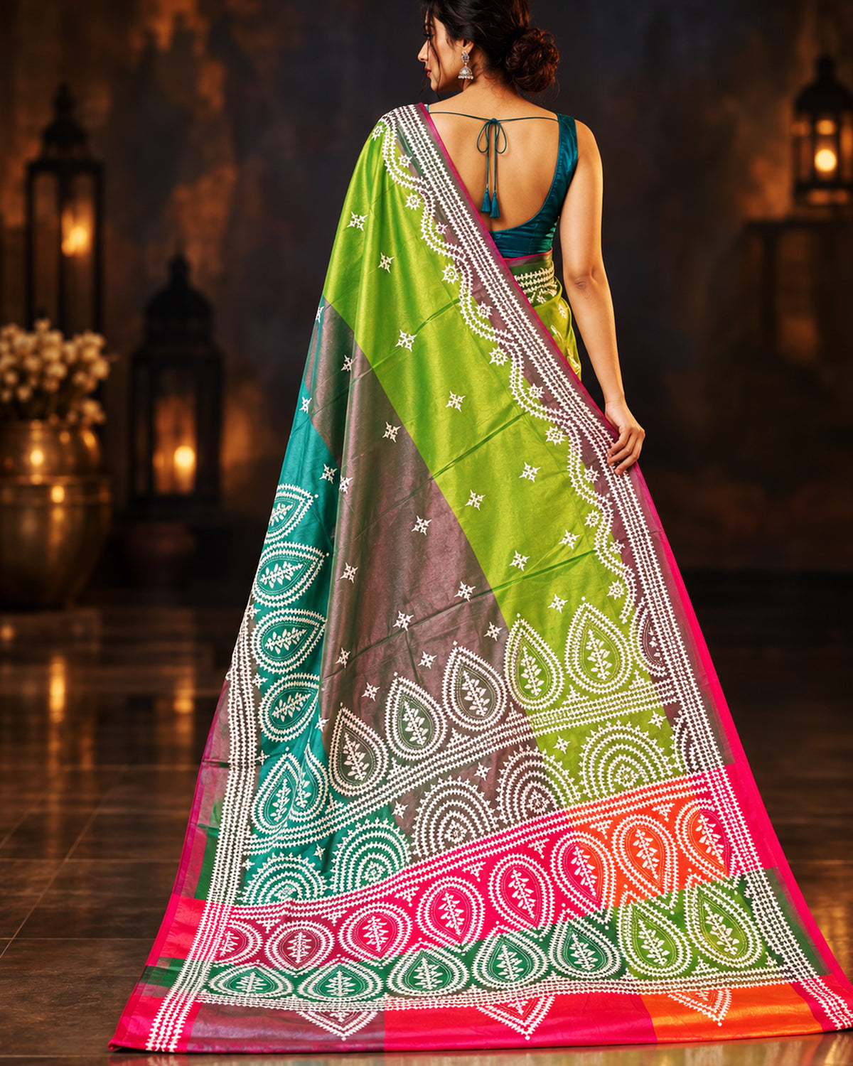 Roopkatha – Blended Bangalore Silk Gujarati Stitch Saree