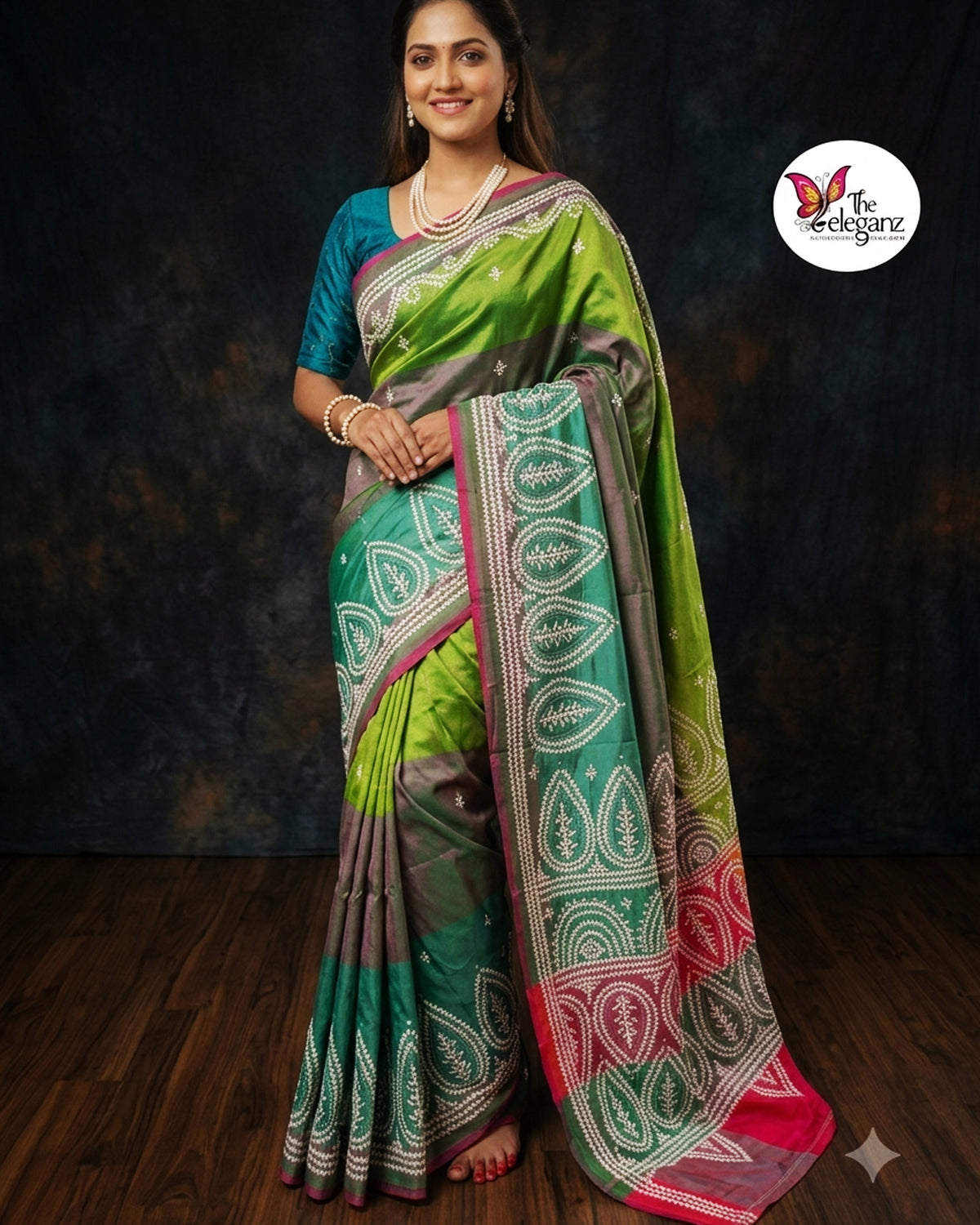 Roopkatha – Blended Bangalore Silk Gujarati Stitch Saree