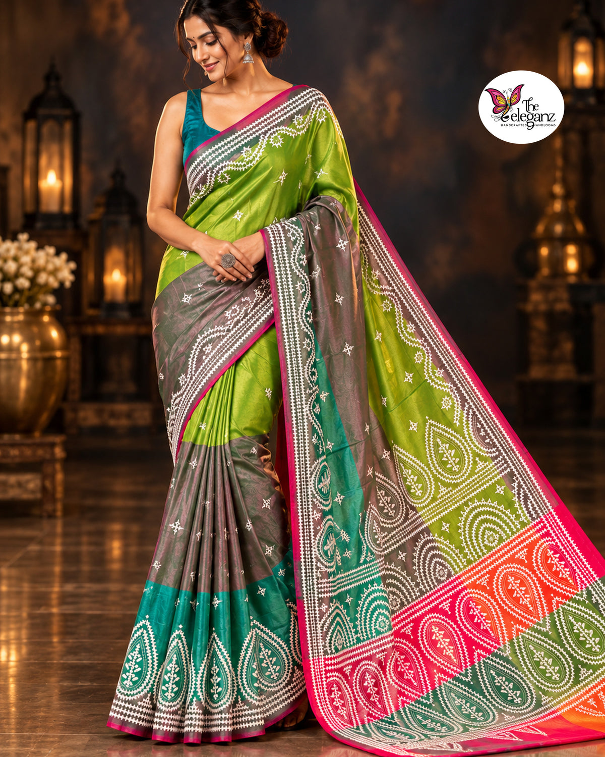 Roopkatha – Blended Bangalore Silk Gujarati Stitch Saree