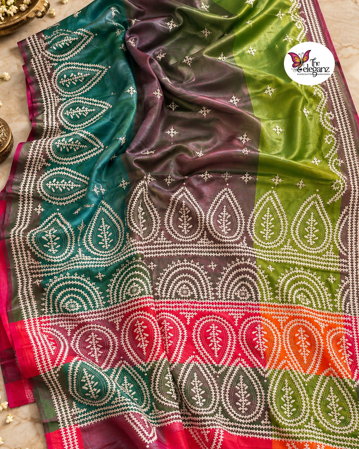 Roopkatha – Blended Bangalore Silk Gujarati Stitch Saree