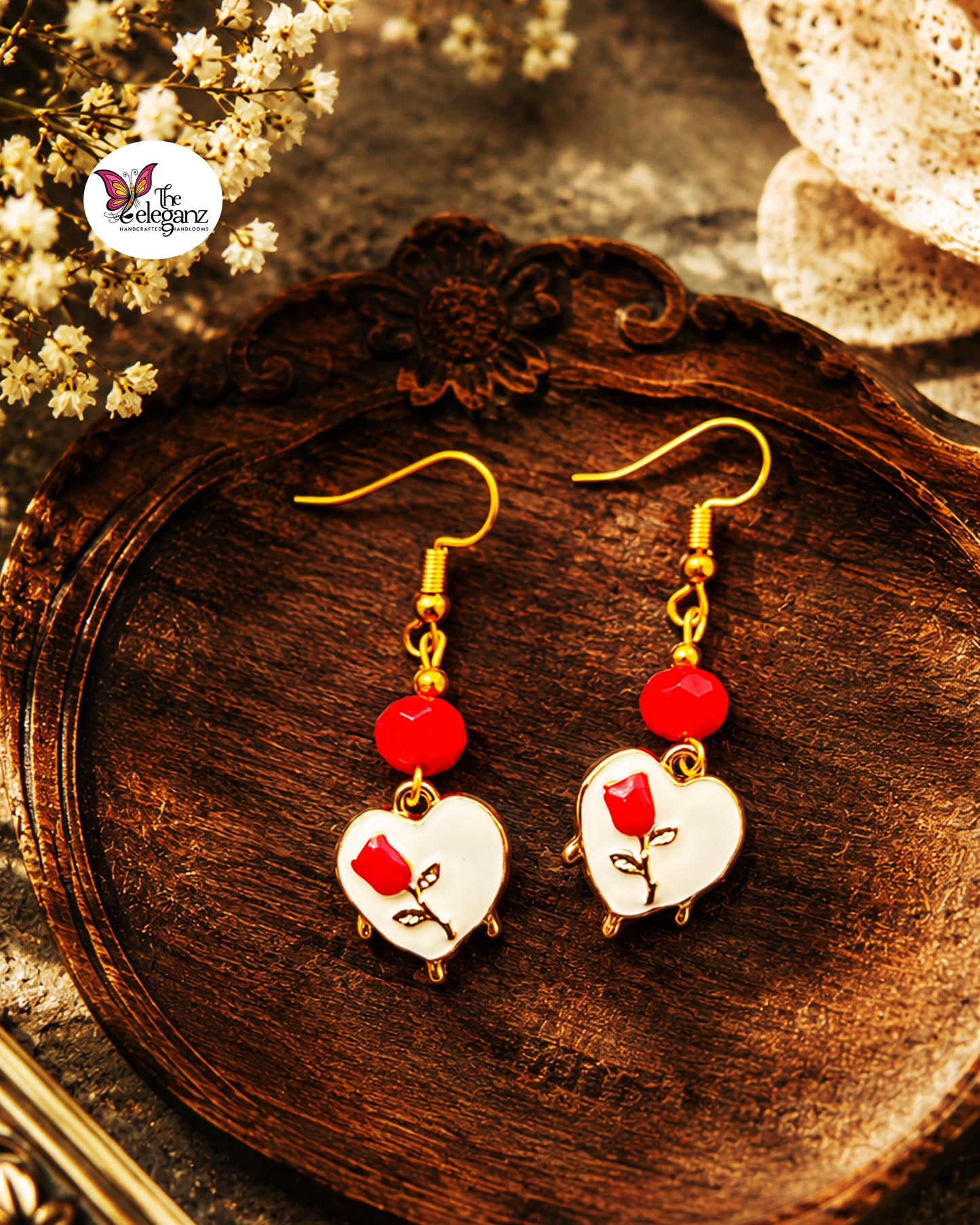 Scarlet Rose Heart Earrings