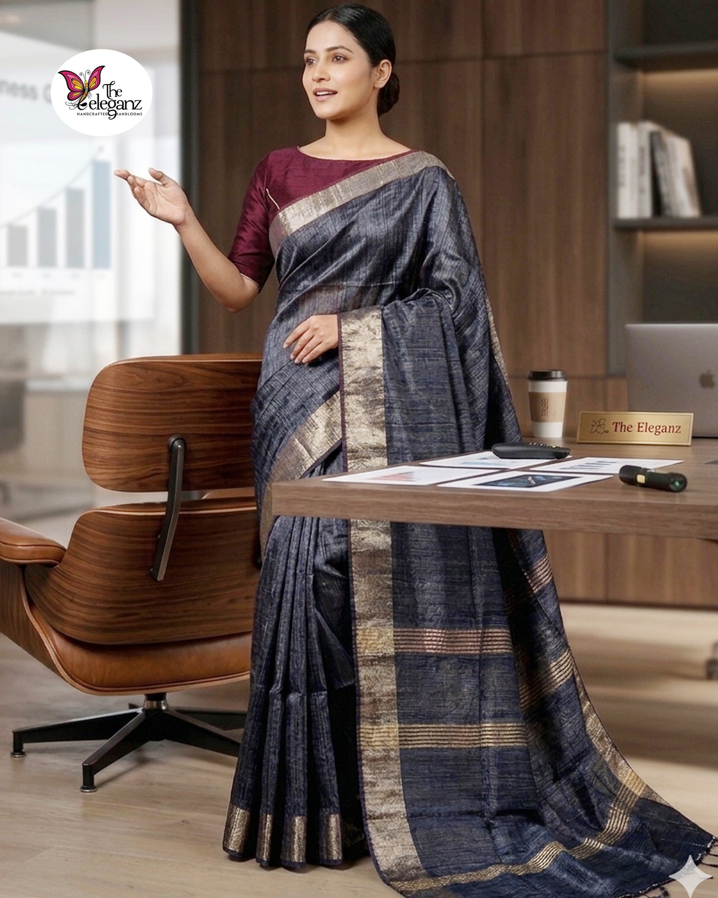 Midnight Mist Ghicha Silk Saree