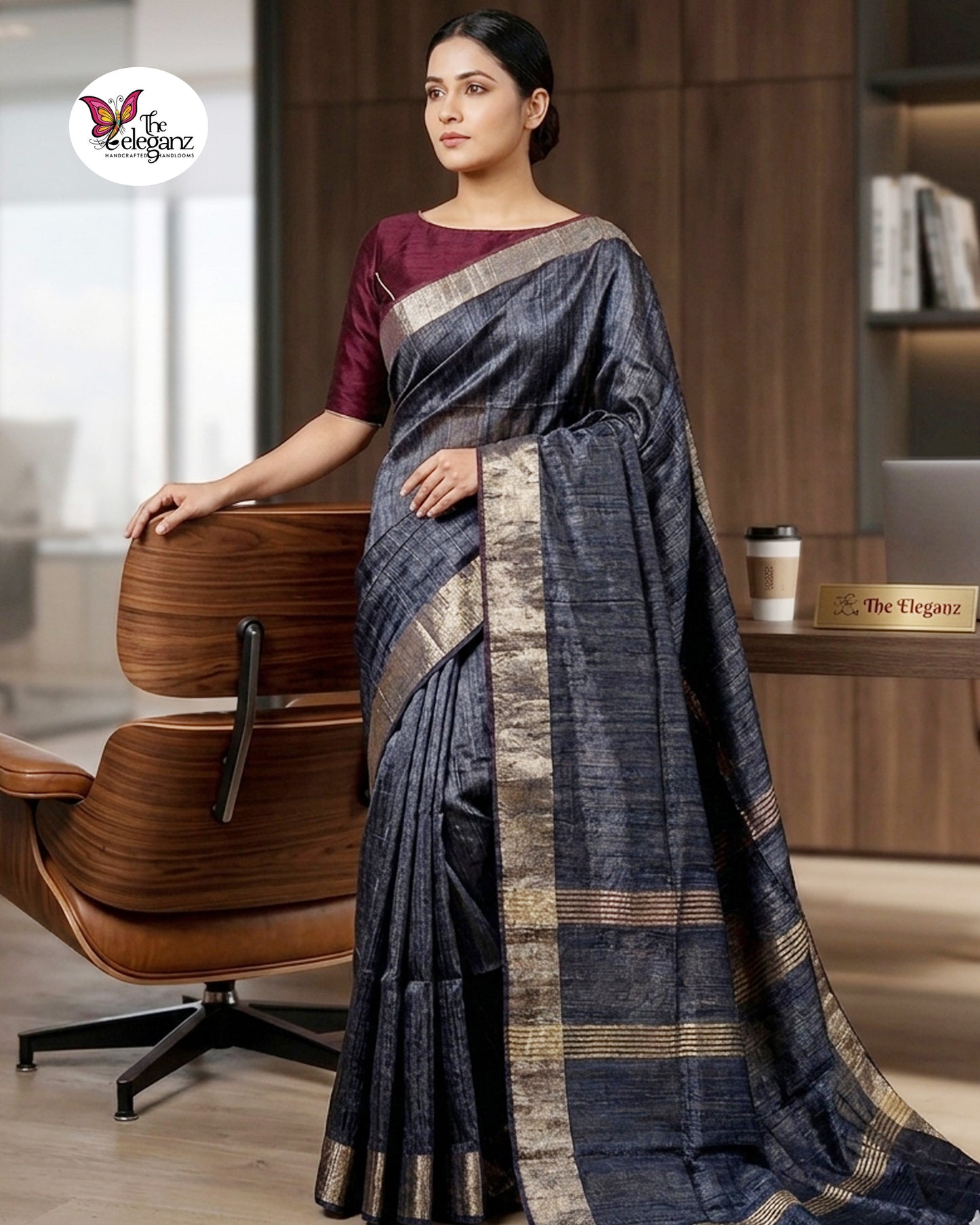 Midnight Mist Ghicha Silk Saree