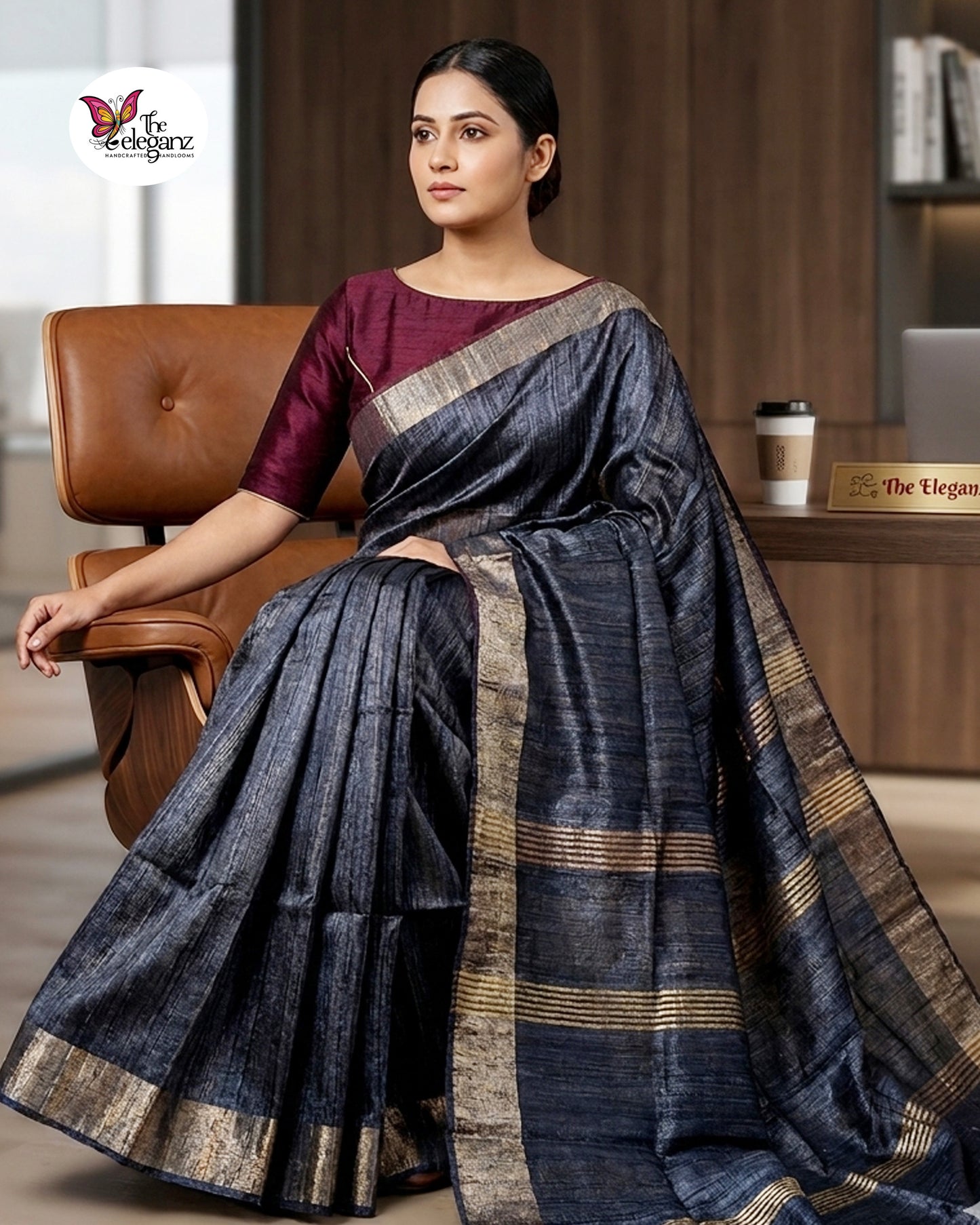 Midnight Mist Ghicha Silk Saree